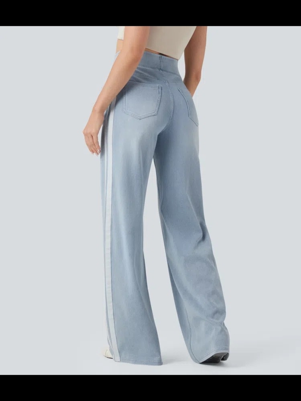 Halara Flex™ High Waisted Stripe Wide Leg Flowy Washed Jeans with Pockets - Picture 2 of 4